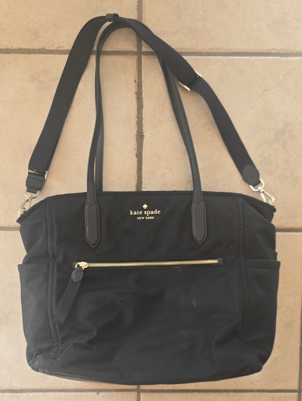 kate spade Black Nylon Shoulder Tote with Gold Hardware